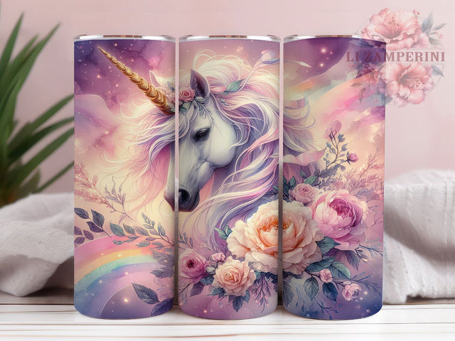 Floral Fantasy Unicorn Tumbler Wrap, Floral Unicorn Tumbler, 3D Unicorn Design, Fantasy Tumbler Wrap, Magical Horse Cup, Whimsical Tumbler Mug, Sublimation Tumbler Wrap Sublimation Li Zamperini 