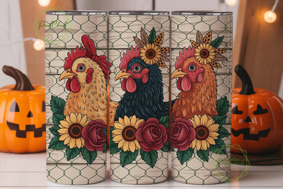 Floral Farmhouse Chickens 20oz Tumbler Sublimation PixelChick 