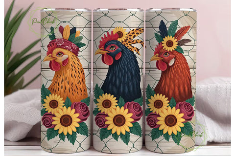 Floral Farmhouse Chickens 20oz Tumbler Sublimation PixelChick 