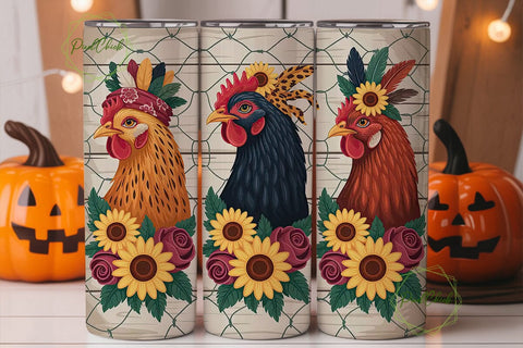 Floral Farmhouse Chickens 20oz Tumbler Sublimation PixelChick 