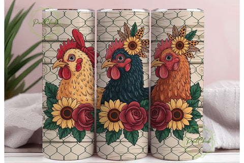 Floral Farmhouse Chickens 20oz Tumbler Sublimation PixelChick 