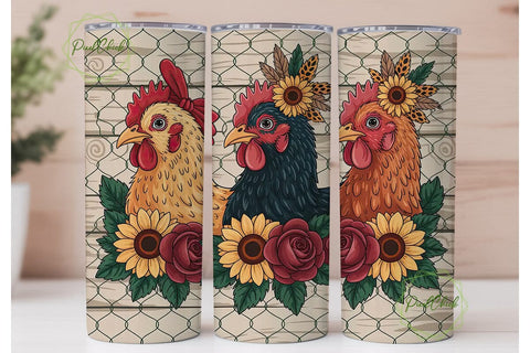 Floral Farmhouse Chickens 20oz Tumbler Sublimation PixelChick 