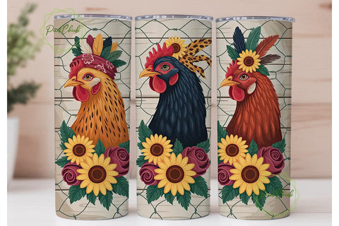 Floral Farmhouse Chickens 20oz Tumbler Sublimation PixelChick 