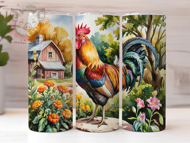 Floral Farmhouse Rooster Tumbler Wrap, Floral Farmhouse Cup, 20oz Sublimation Wrap, Country Rooster Design, Rustic Chicken Tumbler, Farm Animal Cup, Vintage Rooster Art Sublimation Lara' s Designs 