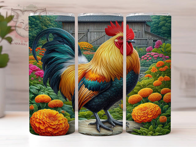 Floral Farmhouse Rooster Tumbler Wrap, Floral Farmhouse Cup, 20oz Sublimation Wrap, Country Rooster Design, Rustic Chicken Tumbler, Farm Animal Cup, Vintage Rooster Art Sublimation Lara' s Designs 