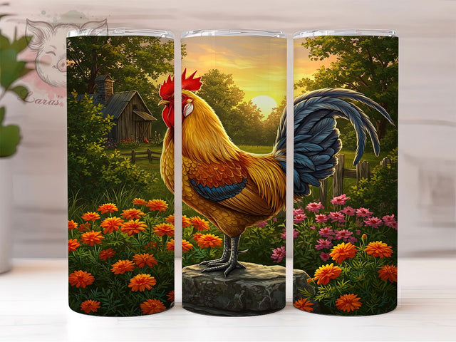 Floral Farmhouse Rooster Tumbler Wrap, Floral Farmhouse Cup, 20oz Sublimation Wrap, Country Rooster Design, Rustic Chicken Tumbler, Farm Animal Cup, Vintage Rooster Art Sublimation Lara' s Designs 