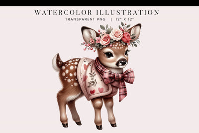 Floral Fawn Valentine's Clipart PNG Sublimation BijouBay 
