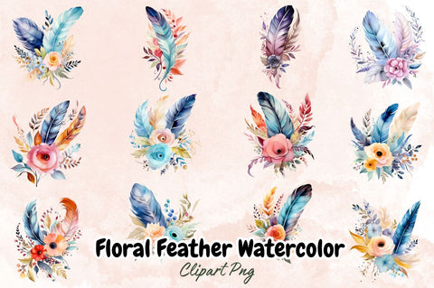 Floral Feather Watercolor Sublimation Bundle Sublimation Designangry 