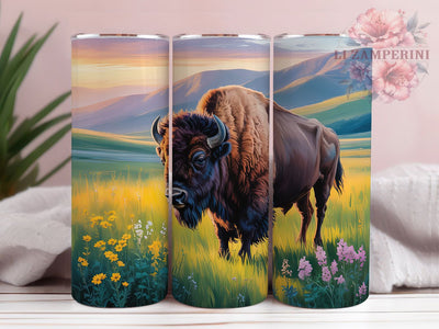 Floral Field Bison Tumbler Wrap, Flower Field, Rustic Style, Nature Design, Country Theme, Tumbler Wrap, Sublimation Design Sublimation Li Zamperini 