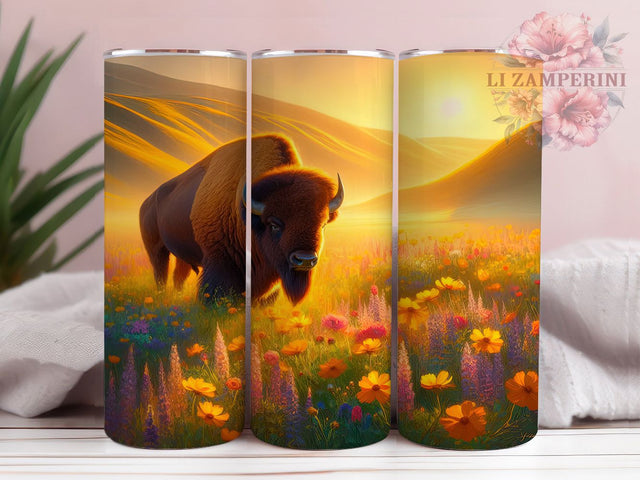 Floral Field Bison Tumbler Wrap, Flower Field, Rustic Style, Nature Design, Country Theme, Tumbler Wrap, Sublimation Design Sublimation Li Zamperini 