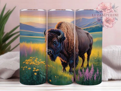 Floral Field Bison Tumbler Wrap, Flower Field, Rustic Style, Nature Design, Country Theme, Tumbler Wrap, Sublimation Design Sublimation Li Zamperini 