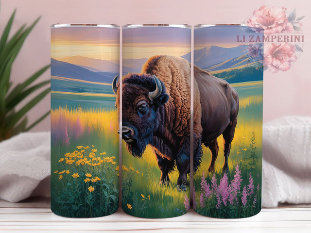 Floral Field Bison Tumbler Wrap, Flower Field, Rustic Style, Nature Design, Country Theme, Tumbler Wrap, Sublimation Design Sublimation Li Zamperini 