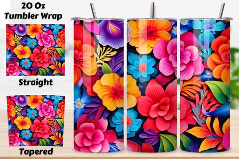 Floral Fiesta Tumbler Wrap, Seamless PNG Design, Mexican Flowers Tumbler Wrap 20oz Skinny Tumbler Wrap Floral PNG Embroidery 20oz Straight Design PNG Digital Download Fiesta Sublimation FloridPrintables 
