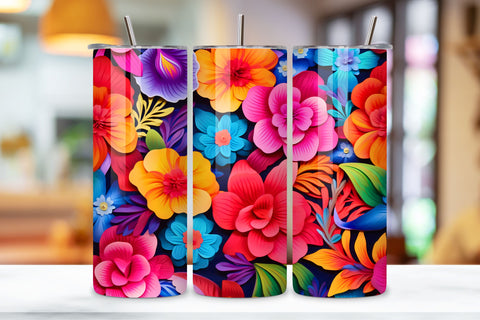 Floral Fiesta Tumbler Wrap, Seamless PNG Design, Mexican Flowers Tumbler Wrap 20oz Skinny Tumbler Wrap Floral PNG Embroidery 20oz Straight Design PNG Digital Download Fiesta Sublimation FloridPrintables 