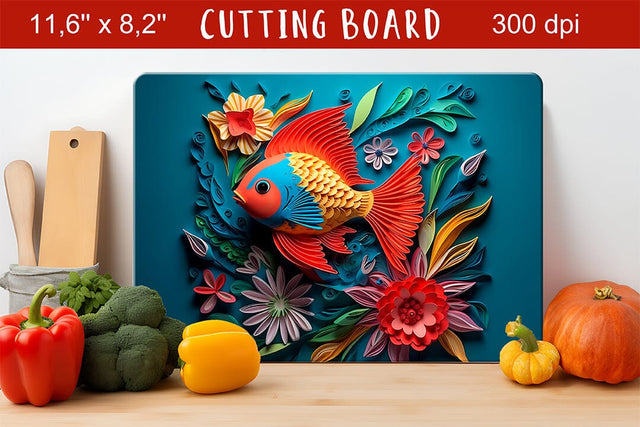 Floral fish cutting board | 3d cutting board summer Sublimation Olga Boat Design 