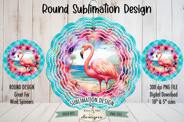 Floral Flamingo Wind Spinner Round Sublimation Design PNG Sublimation Ewe-N-Me Designs 