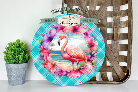 Floral Flamingo Wind Spinner Round Sublimation Design PNG Sublimation Ewe-N-Me Designs 