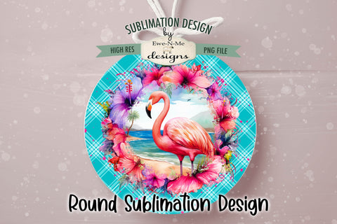 Floral Flamingo Wind Spinner Round Sublimation Design PNG Sublimation Ewe-N-Me Designs 