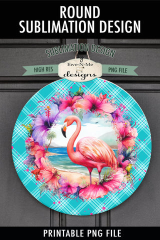 Floral Flamingo Wind Spinner Round Sublimation Design PNG Sublimation Ewe-N-Me Designs 