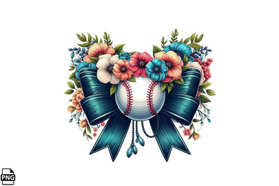 Floral Flower Coquette Bow Baseball PNG Printable File Sublimation Creativedesigntee 