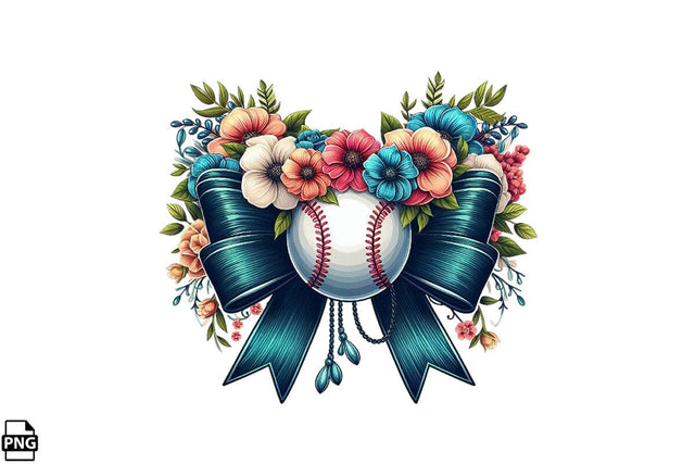Floral Flower Coquette Bow Baseball PNG Printable File Sublimation Creativedesigntee 