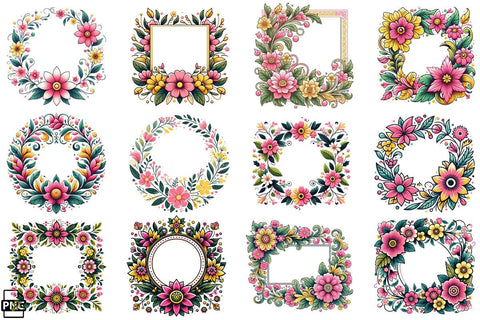 Floral Flowers Frame PNG Clipart Bundle Printable File Sublimation Creativedesigntee 