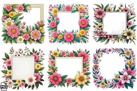 Floral Flowers Frame PNG Clipart Bundle Printable File Sublimation Creativedesigntee 