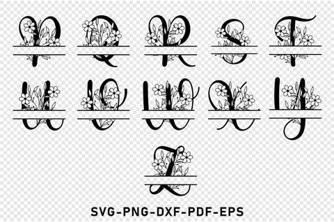 Floral flowers split monogram alphabet letters font set SVG design, Family name sign SVG D2PUTRI Designs 
