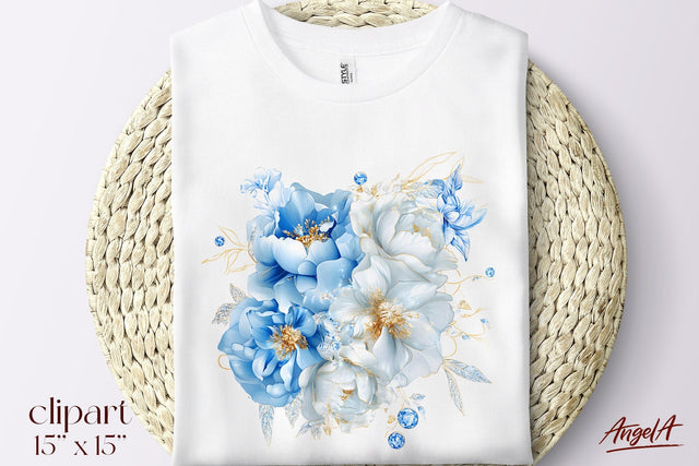 Floral flue clipart, bouquet of blue flowers clipart PNG Sublimation Angelina Semenova 
