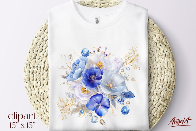 Floral flue clipart, bouquet of flowers clipart, gemstones Sublimation Angelina Semenova 