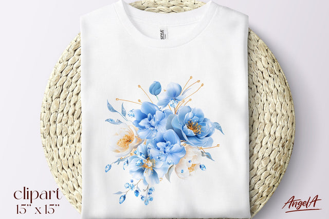 Floral flue clipart, white and blue flowers clipart PNG Sublimation Angelina Semenova 