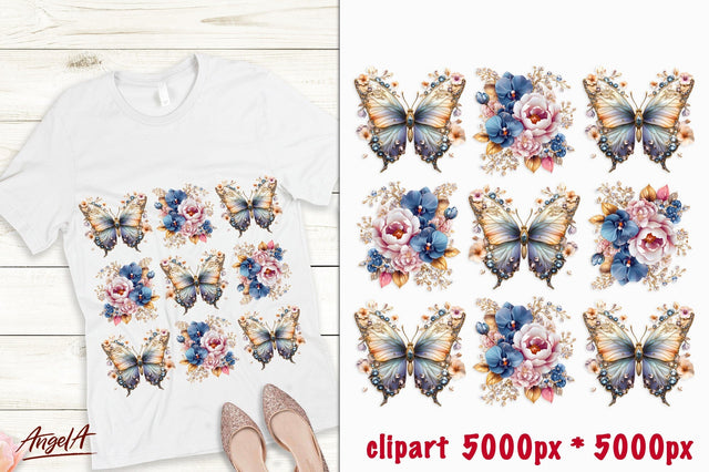 Floral flying butterfly and flowers T-shirt sublimation PNG Sublimation Angelina Semenova 