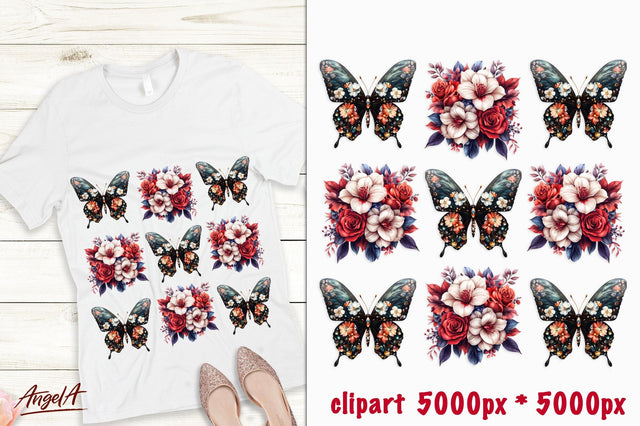 Floral flying butterfly with flowers T-shirt sublimation PNG Sublimation Angelina Semenova 