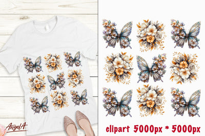 Floral flying butterfly with flowers T-shirt sublimation PNG Sublimation Angelina Semenova 