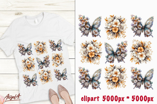Floral flying butterfly with flowers T-shirt sublimation PNG Sublimation Angelina Semenova 