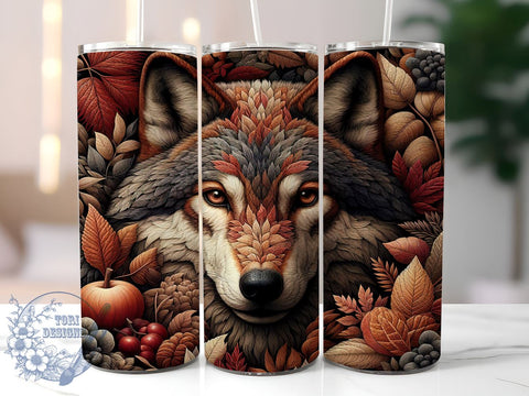 Floral Forest Wolf Boho 20oz Tumbler Wrap, Floral Forest Mug, 20oz Wildlife Drinkware, Animal Lover Gift, Nature Art Tumbler, Wolf Lover Cup, Boho Style Tumbler Sublimation ToriDesigns 
