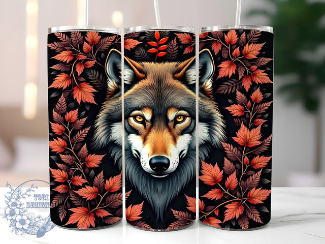 Floral Forest Wolf Boho 20oz Tumbler Wrap, Floral Forest Mug, 20oz Wildlife Drinkware, Animal Lover Gift, Nature Art Tumbler, Wolf Lover Cup, Boho Style Tumbler Sublimation ToriDesigns 