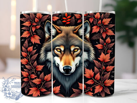Floral Forest Wolf Boho 20oz Tumbler Wrap, Floral Forest Mug, 20oz Wildlife Drinkware, Animal Lover Gift, Nature Art Tumbler, Wolf Lover Cup, Boho Style Tumbler Sublimation ToriDesigns 