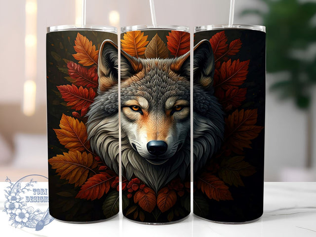 Floral Forest Wolf Boho 20oz Tumbler Wrap, Floral Forest Mug, 20oz Wildlife Drinkware, Animal Lover Gift, Nature Art Tumbler, Wolf Lover Cup, Boho Style Tumbler Sublimation ToriDesigns 