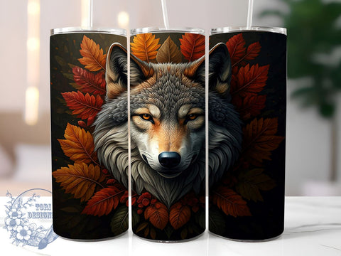 Floral Forest Wolf Boho 20oz Tumbler Wrap, Floral Forest Mug, 20oz Wildlife Drinkware, Animal Lover Gift, Nature Art Tumbler, Wolf Lover Cup, Boho Style Tumbler Sublimation ToriDesigns 