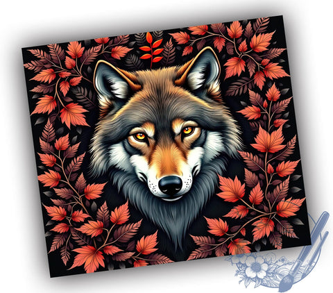 Floral Forest Wolf Boho 20oz Tumbler Wrap, Floral Forest Mug, 20oz Wildlife Drinkware, Animal Lover Gift, Nature Art Tumbler, Wolf Lover Cup, Boho Style Tumbler Sublimation ToriDesigns 