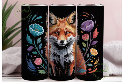 Floral Fox 20oz Tumbler Wrap Sublimation PixelChick 