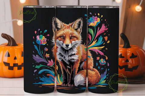 Floral Fox 20oz Tumbler Wrap Sublimation PixelChick 
