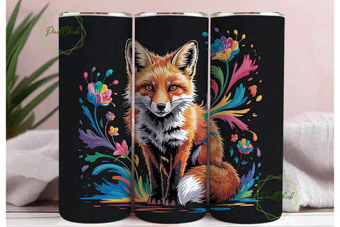 Floral Fox 20oz Tumbler Wrap Sublimation PixelChick 