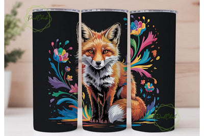 Floral Fox 20oz Tumbler Wrap Sublimation PixelChick 
