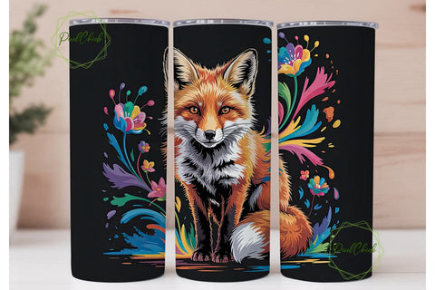 Floral Fox 20oz Tumbler Wrap Sublimation PixelChick 