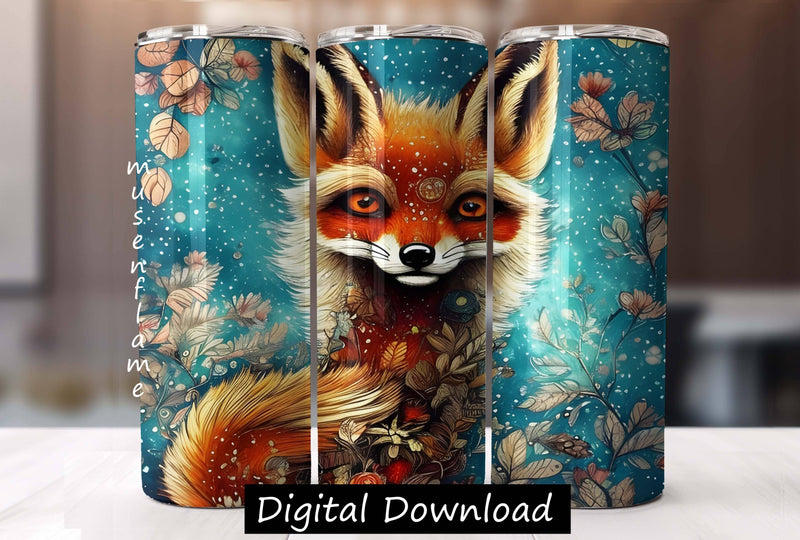 Floral Fox | Straight Sublimation Tumbler Design 20oz, 30oz Sublimation MFsublimationdesign 