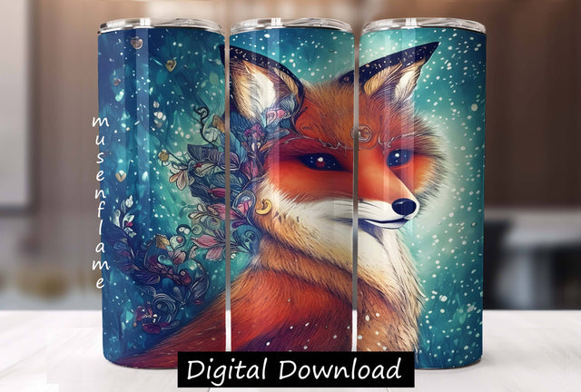 Floral Fox | Straight Sublimation Tumbler Design 20oz, 30oz Sublimation MFsublimationdesign 