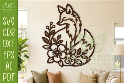 Floral Fox Wall Art SVG, Woodland Fox Decor Sign for Laser SVG APInspireddesigns 