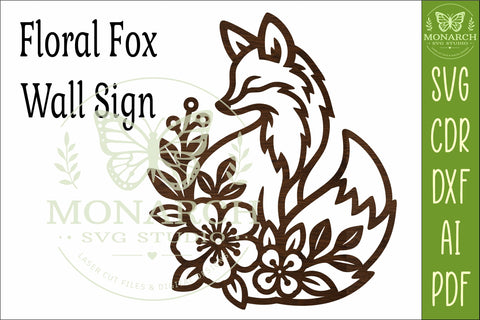 Floral Fox Wall Art SVG, Woodland Fox Decor Sign for Laser SVG APInspireddesigns 